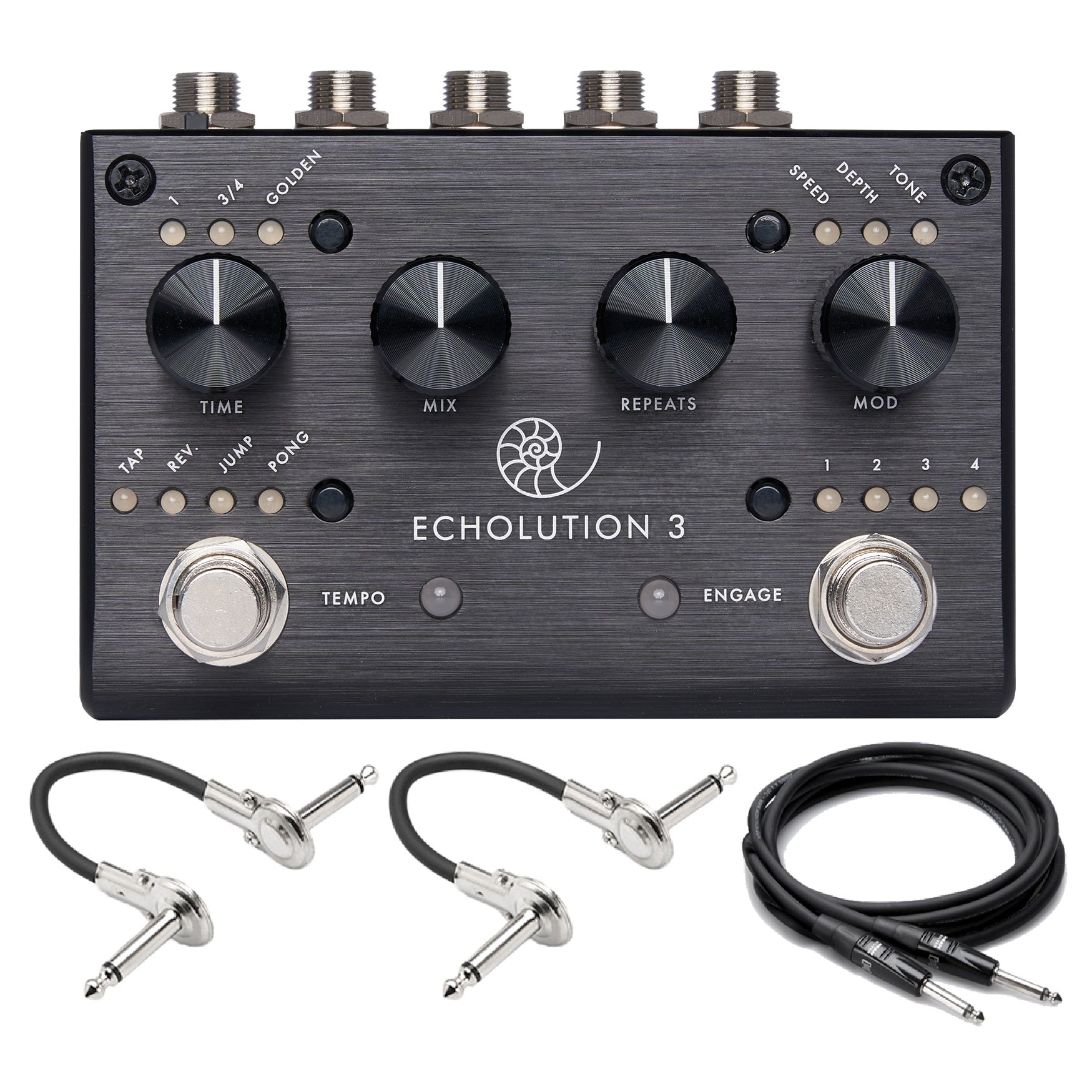 Pigtronix Echolution 3 delay pedal — black top with five jacks