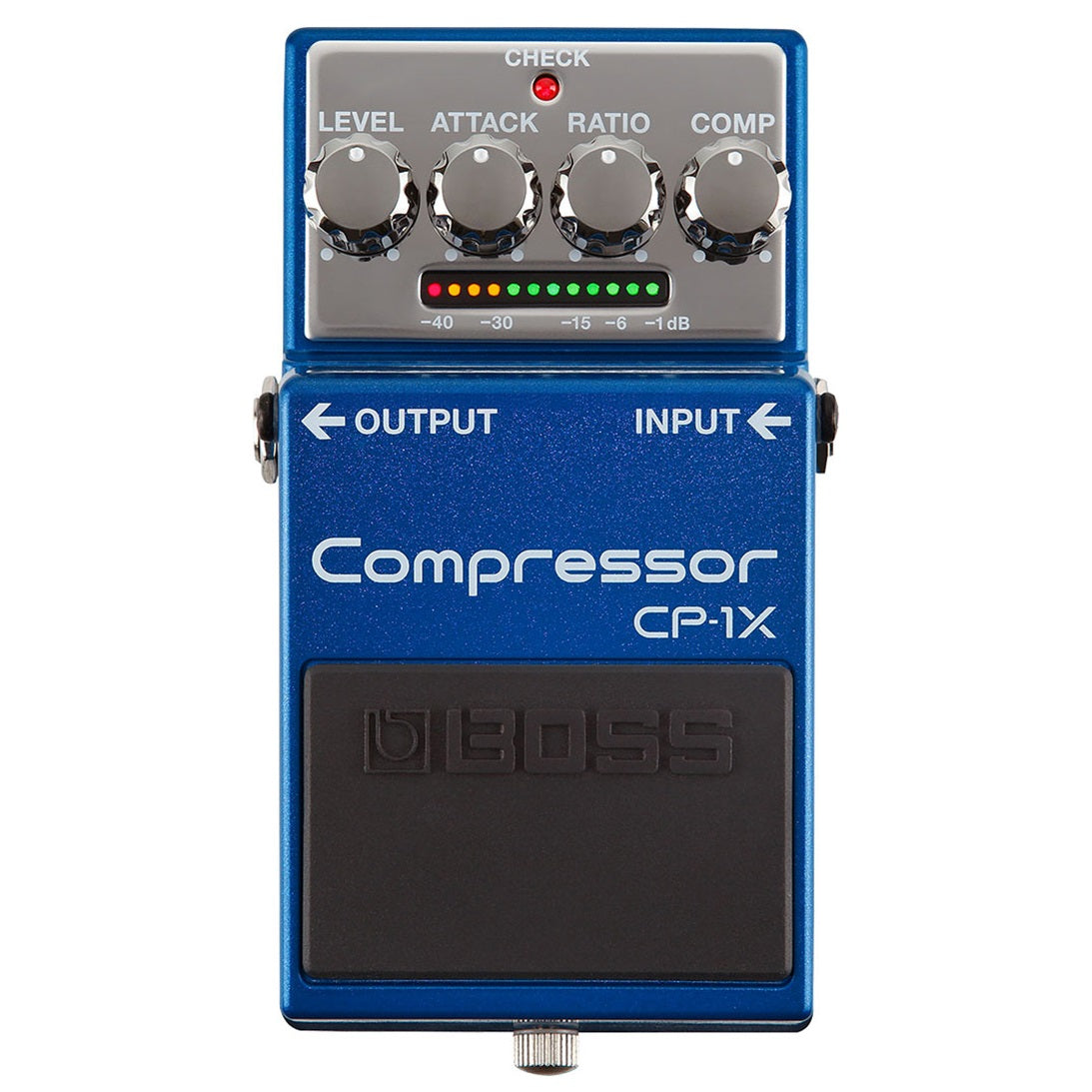 Boss CP-1X Compressor pedal — blue compact pedal, top view