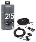 Shure SE215 black sound-isolating earphones — with box, case and tips