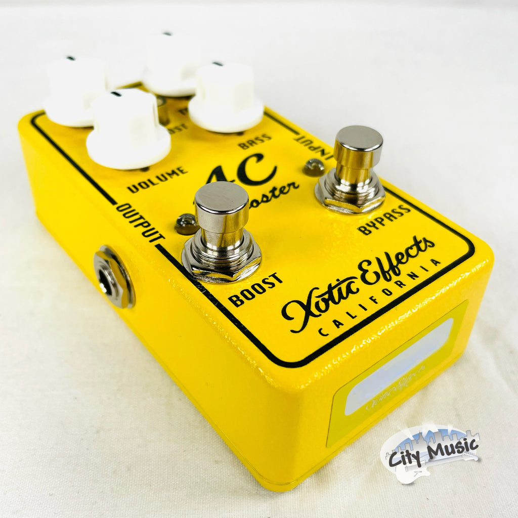 Xotic AC Booster V2 overdrive pedal — yellow, front view