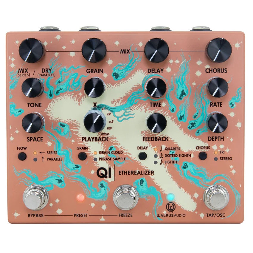 Walrus Audio Qi Etherealizer multi-effect pedal — terracotta top with Yvette Young artwork