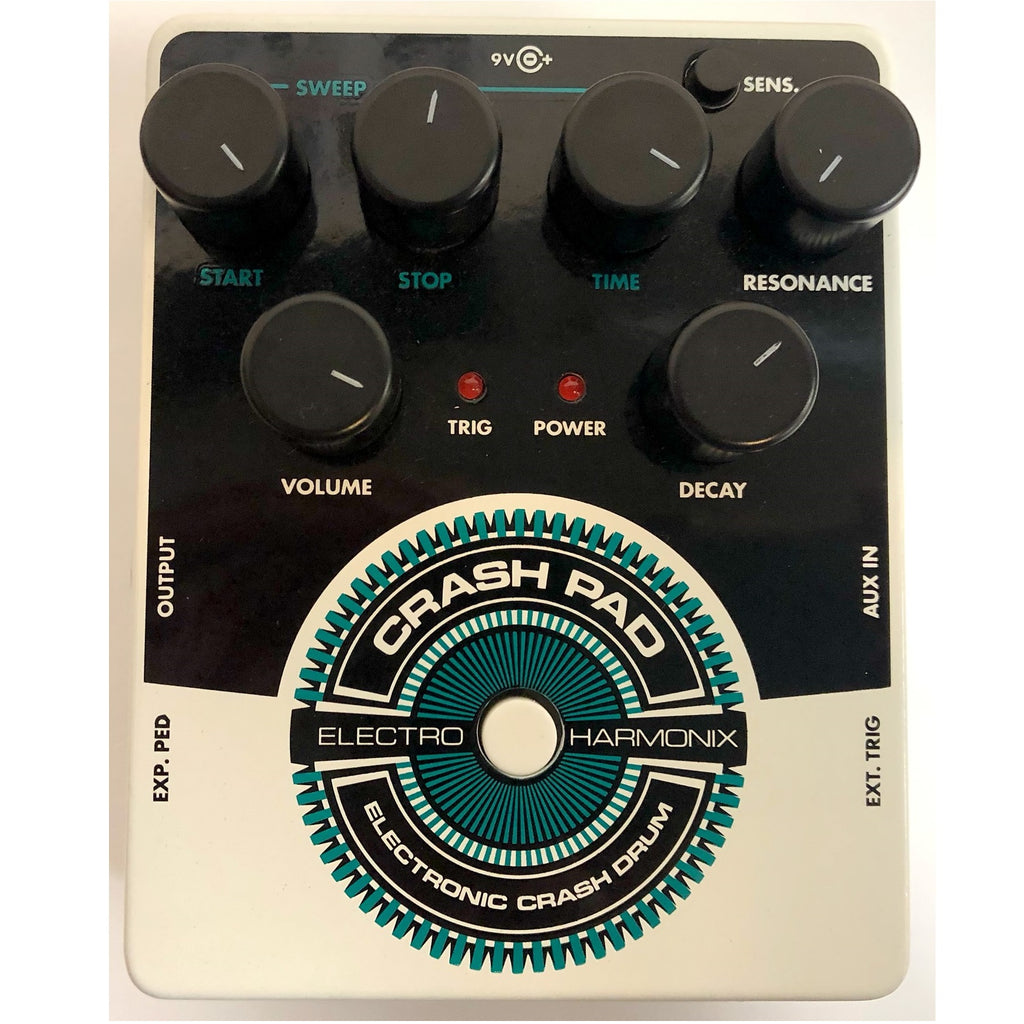 Electro-Harmonix Crash Pad analog drum synth pedal — white and black enclosure with teal graphic