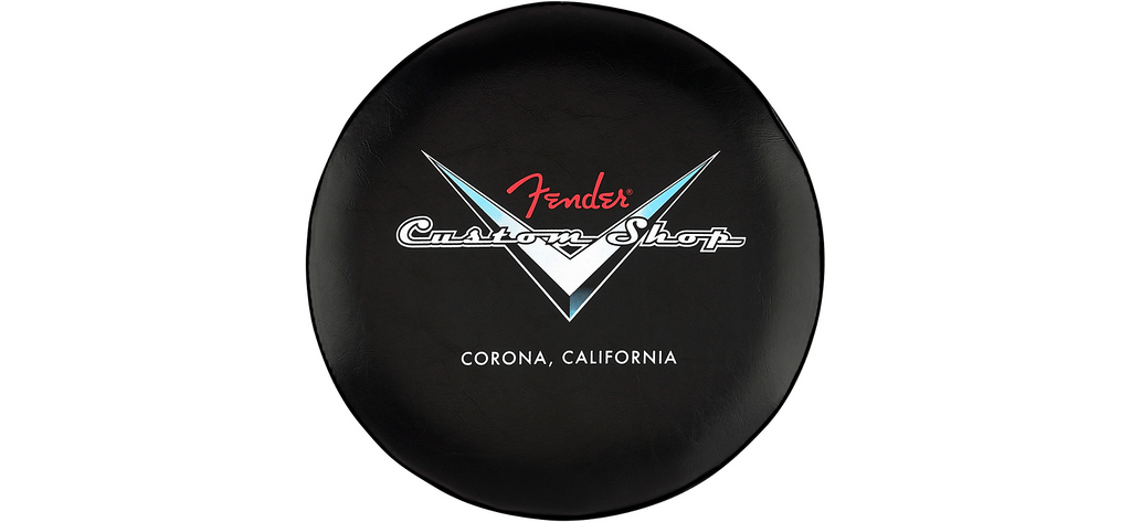 Fender Custom Shop Pinstripe barstool — close-up of padded vinyl seat top
