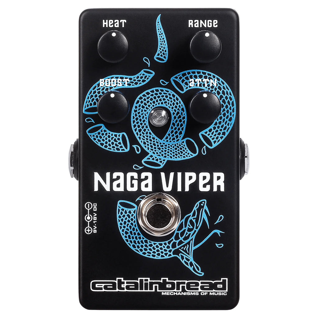 Catalinbread Naga Viper MKII treble booster pedal - top down view of controls