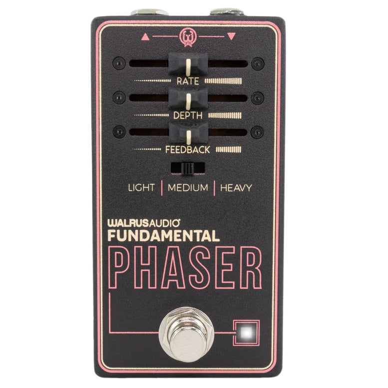 Walrus Audio Fundamental Phaser pedal — top front, sliders and Light/Medium/Heavy switch