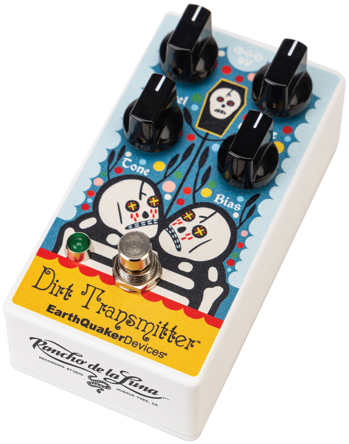 EarthQuaker Dirt Transmitter V2 Rancho fuzz pedal — angled view