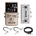 NUX Loop Core Deluxe looper pedal — gold enclosure, footswitch and cables bundle