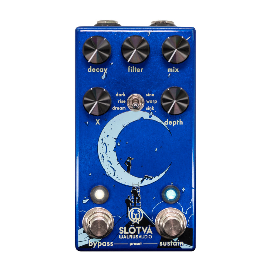 Walrus Audio Slötvå reverb pedal — blue enclosure with moon graphic front