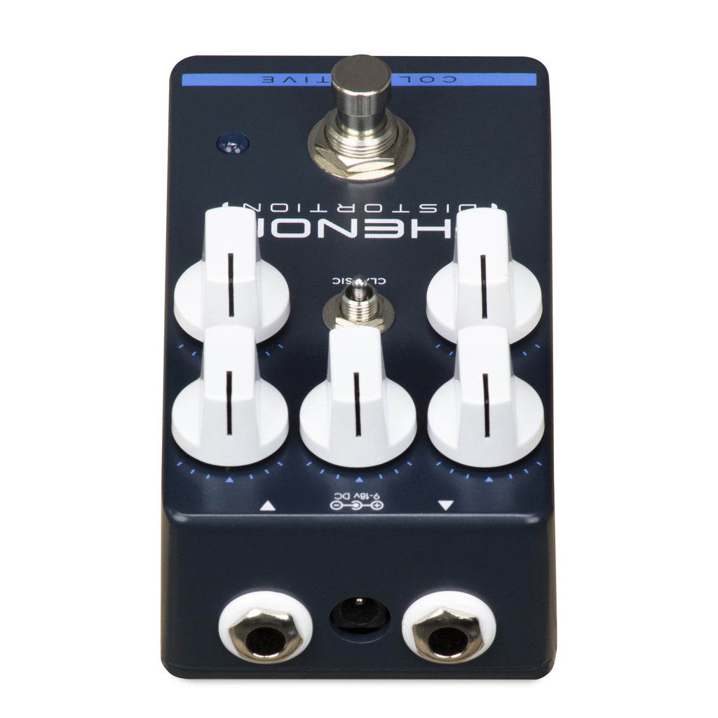 Wampler Phenom Distortion pedal - side view showing top-mounted jacks