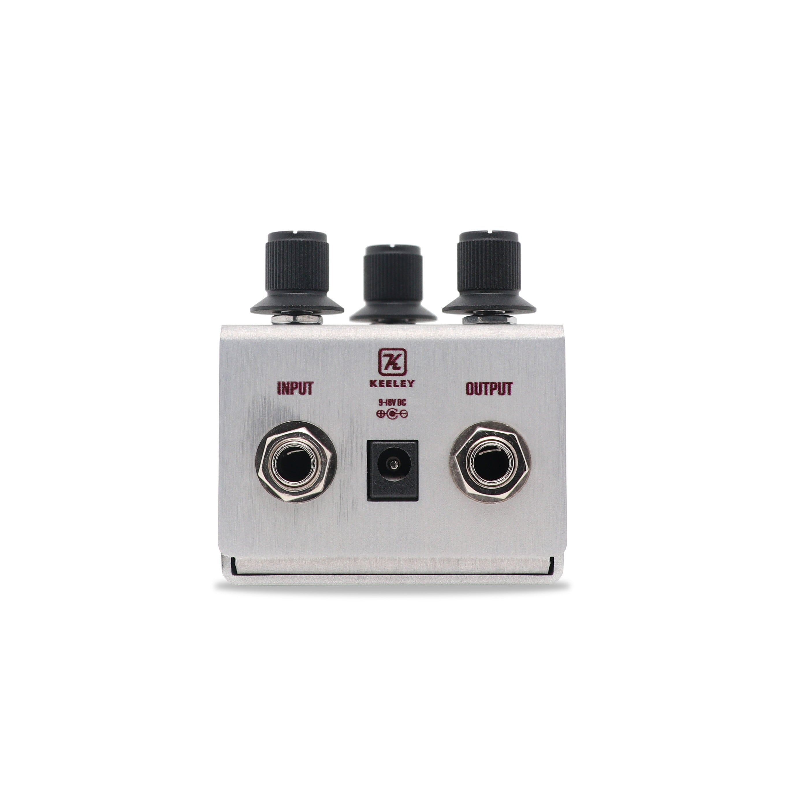 Keeley Manis Overdrive pedal — silver enclosure, side view