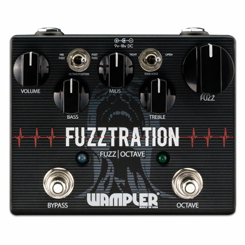 Wampler Fuzztration fuzz and octave pedal — control knobs detail