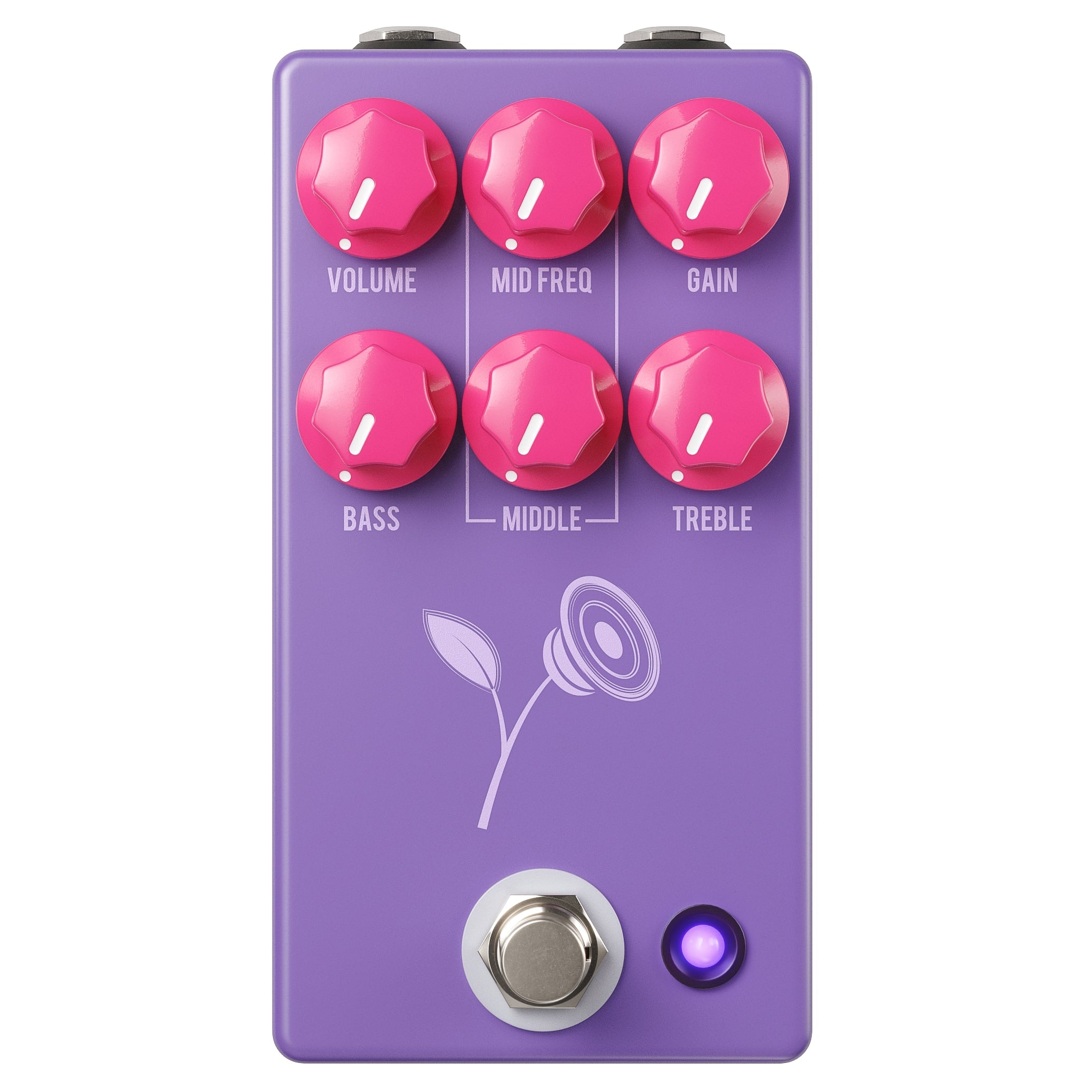 JHS The Violet Lari Basilio distortion pedal - purple enclosure front view