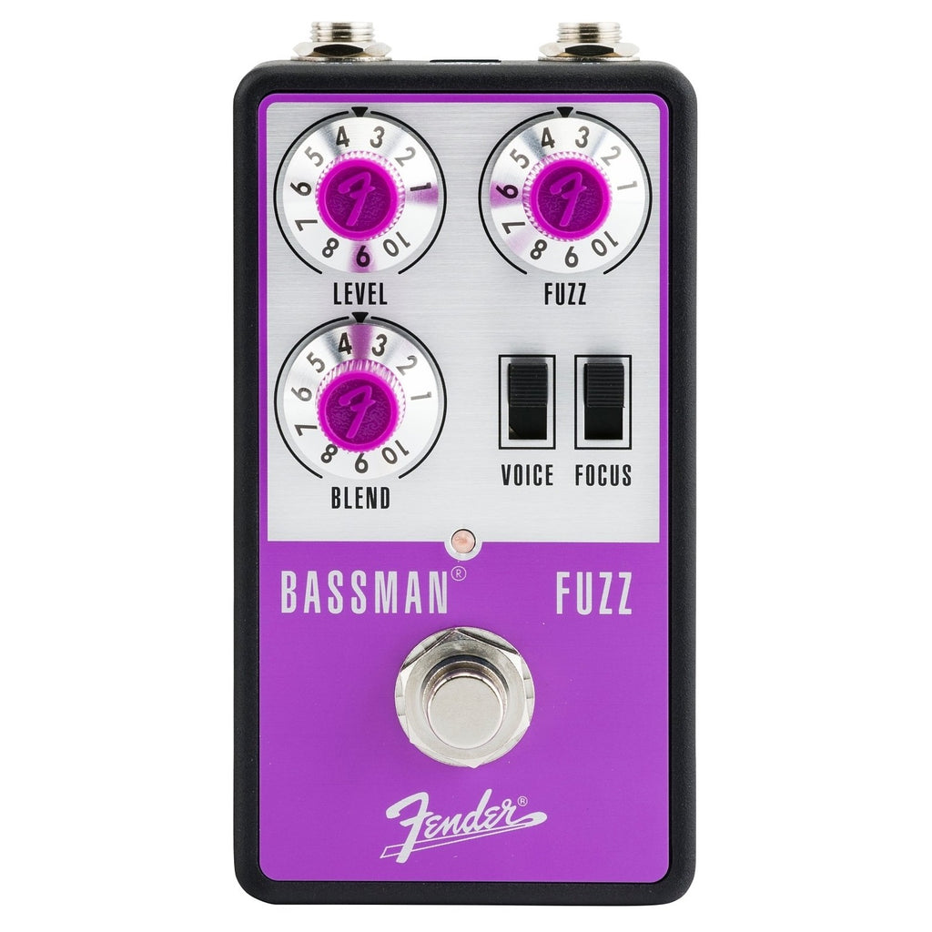 Fender Bassman Fuzz pedal — alternate angle of purple and black enclosure