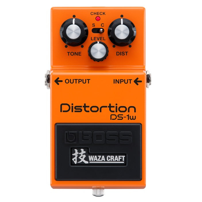 Boss DS-1W Waza Craft Distortion pedal — orange enclosure, knobs and footswitch