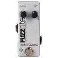 Catalinbread Fuzzrite Mini fuzz pedal — silver enclosure, top view with two knobs
