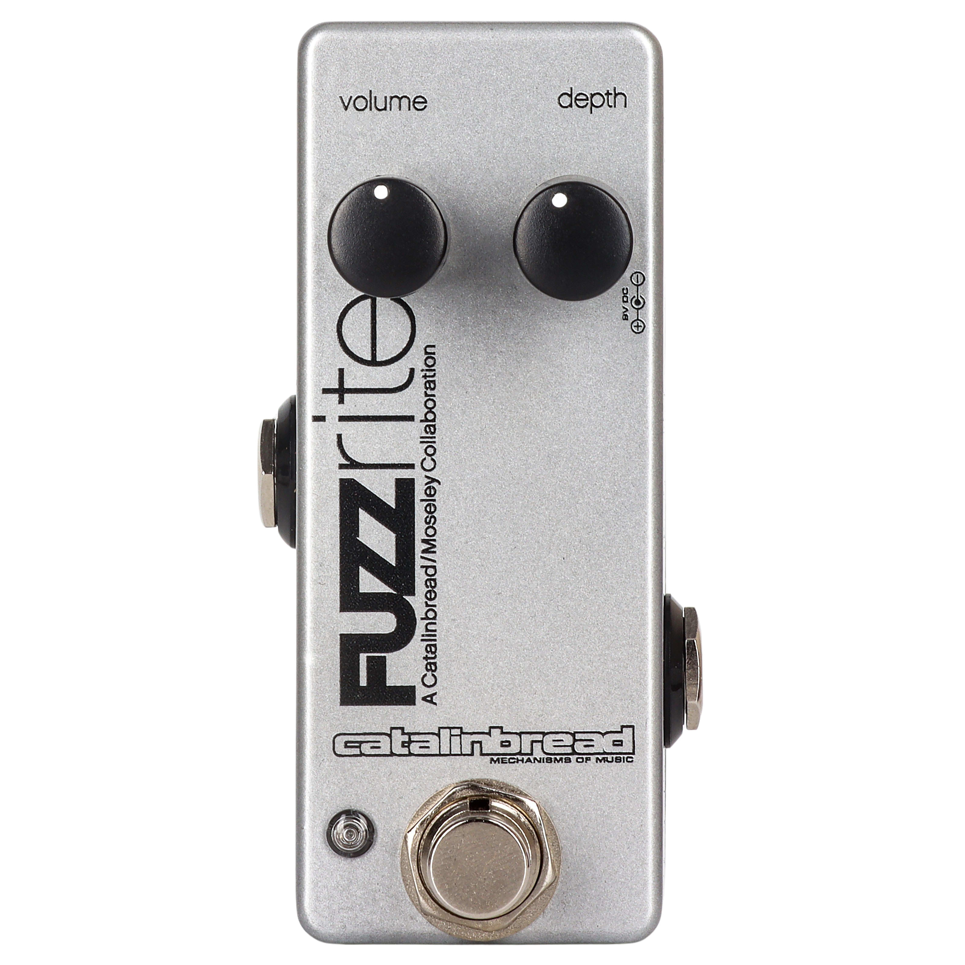 Catalinbread Fuzzrite Mini fuzz pedal — silver front panel detail