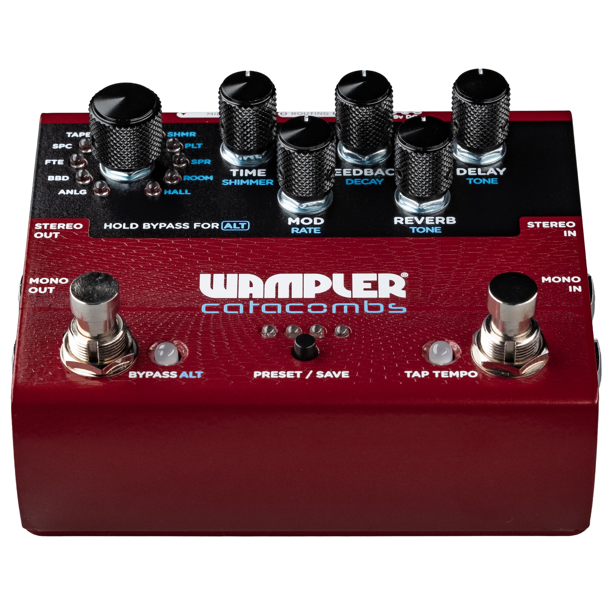 Wampler Catacombs reverb delay pedal — control knob detail