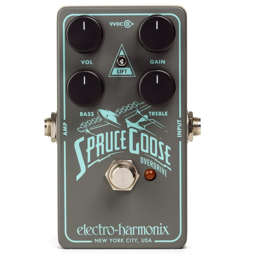 Electro-Harmonix Spruce Goose overdrive pedal — gray enclosure, top view