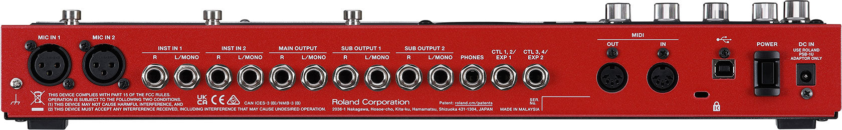 Boss RC-600 Loop Station pedal — rear panel connections