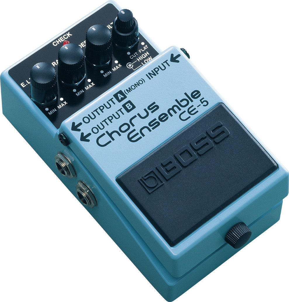 Boss CE-5 Chorus Ensemble pedal — blue stereo chorus front view