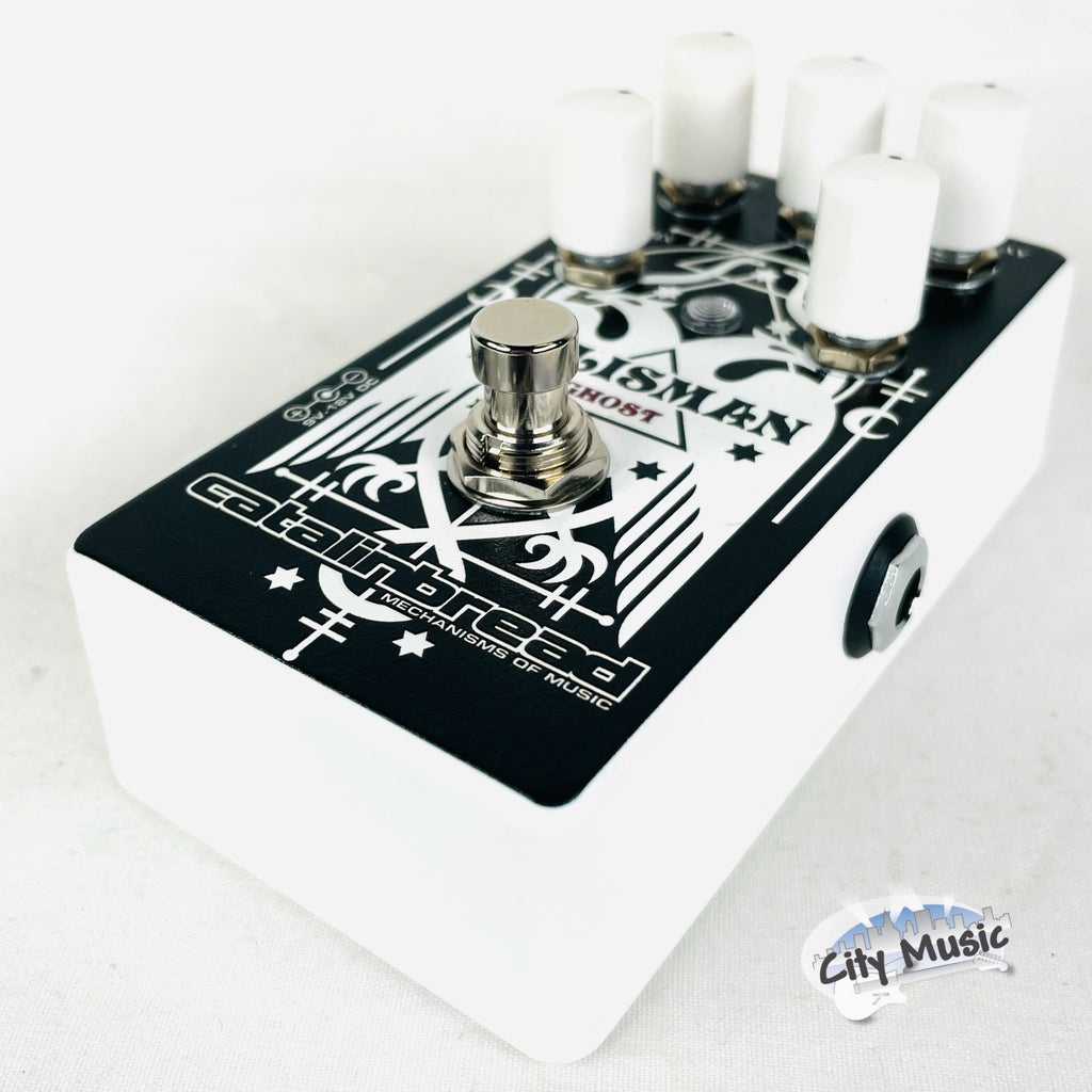 Used Catalinbread Talisman Ghost plate reverb pedal — opposite side view showing output jack
