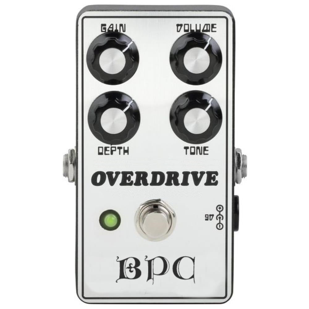 British Pedal Company Silverface overdrive pedal — chrome front top view