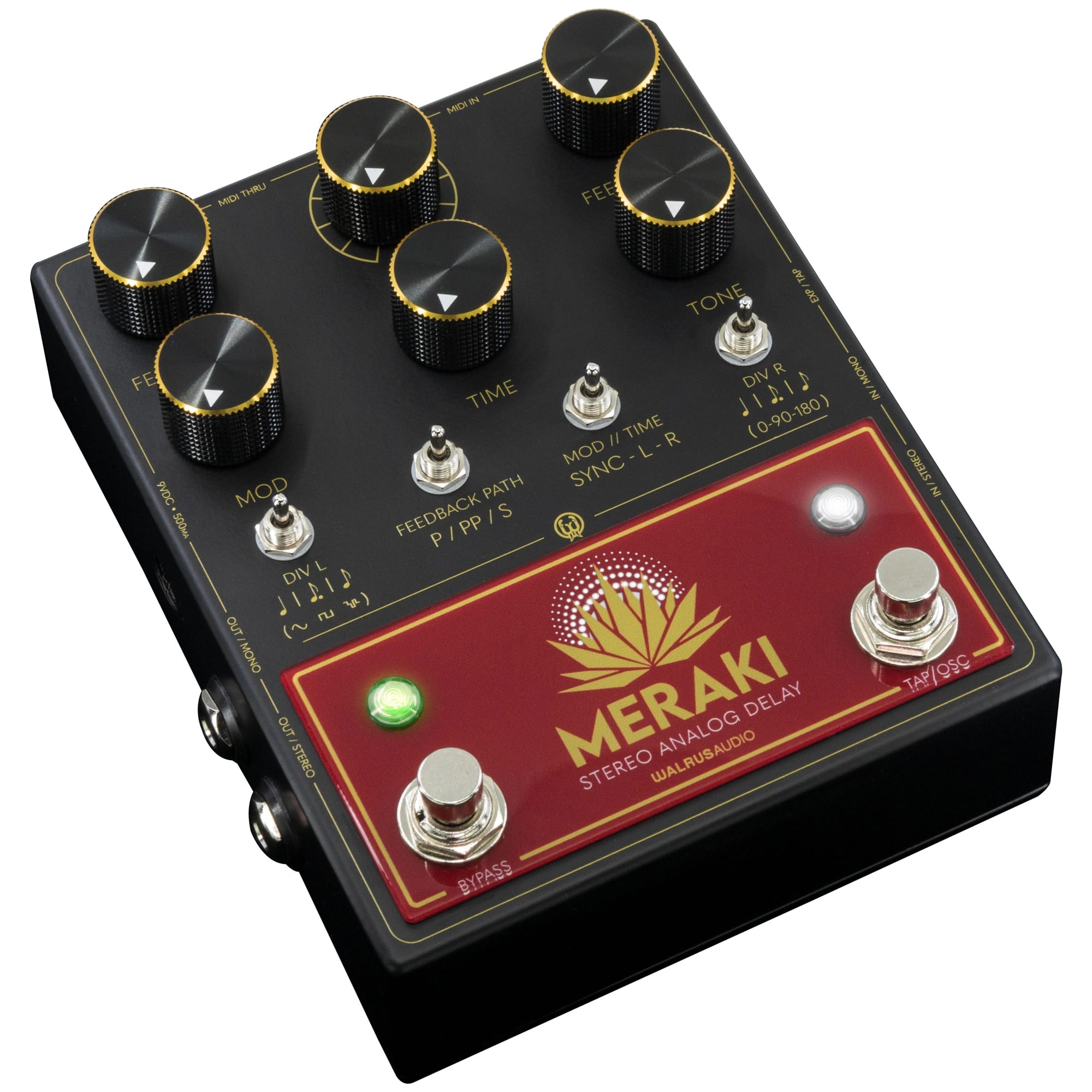 Walrus Audio Meraki analog delay pedal — control knobs detail