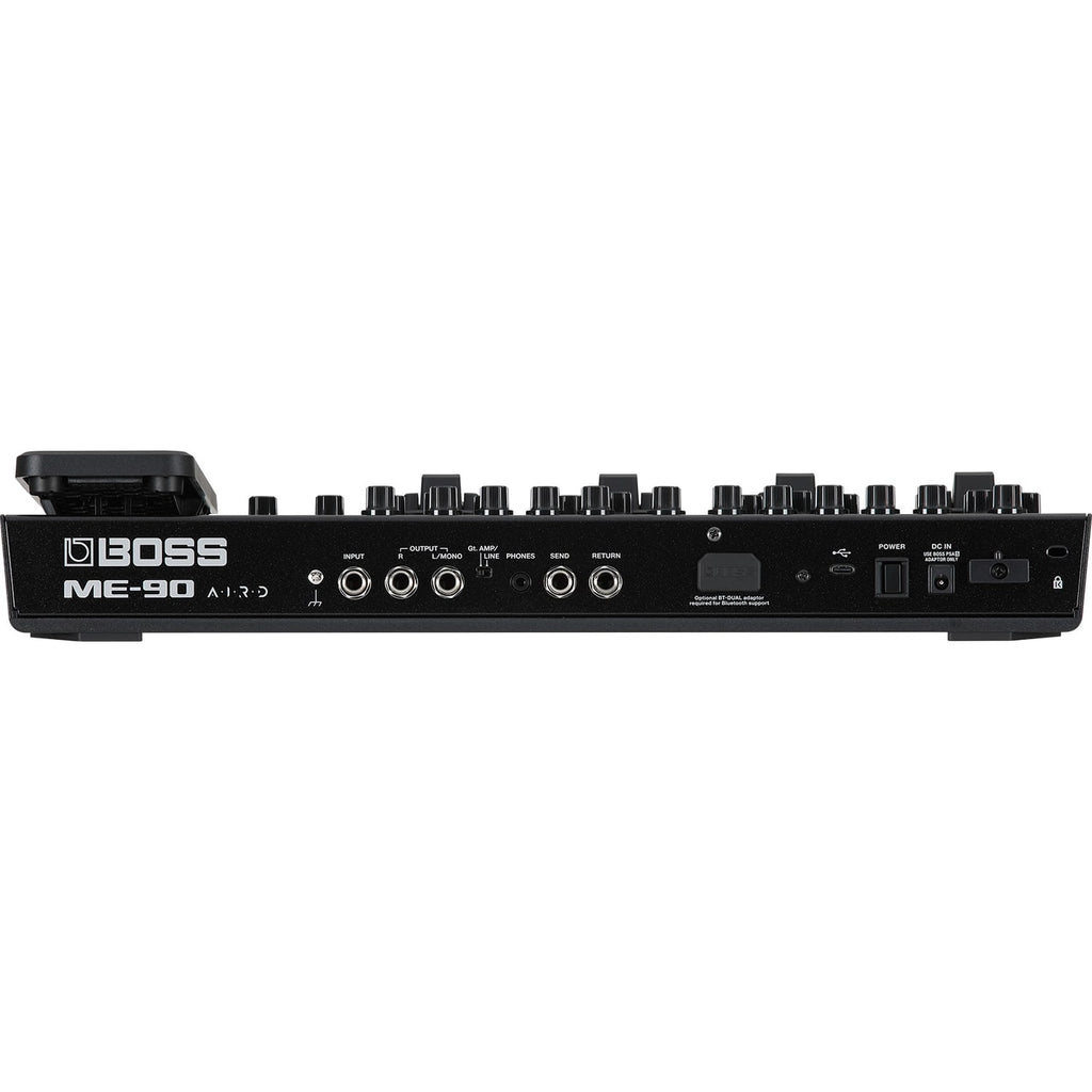 Boss ME-90 guitar multi-effects processor — close-up of amp and effect knobs