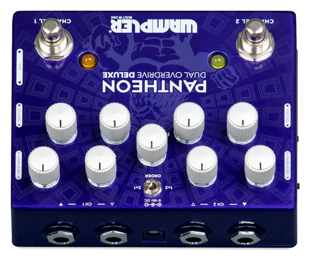 Wampler Dual Pantheon Deluxe overdrive pedal — footswitches close-up
