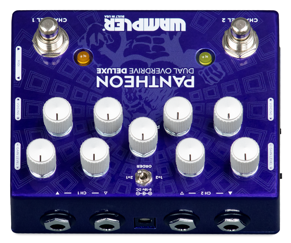 Wampler Dual Pantheon Deluxe overdrive pedal — footswitches close-up
