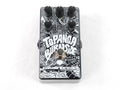 Used Catalinbread Topanga Burnside reverb tremolo pedal — black enclosure with white artwork, top view