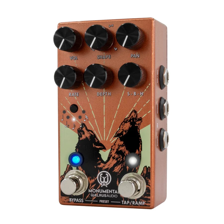 Walrus Audio Monumental Orange Tremolo — top view showing knobs