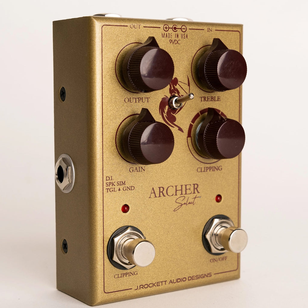 J. Rockett Archer Select overdrive pedal footswitches and D.I. detail