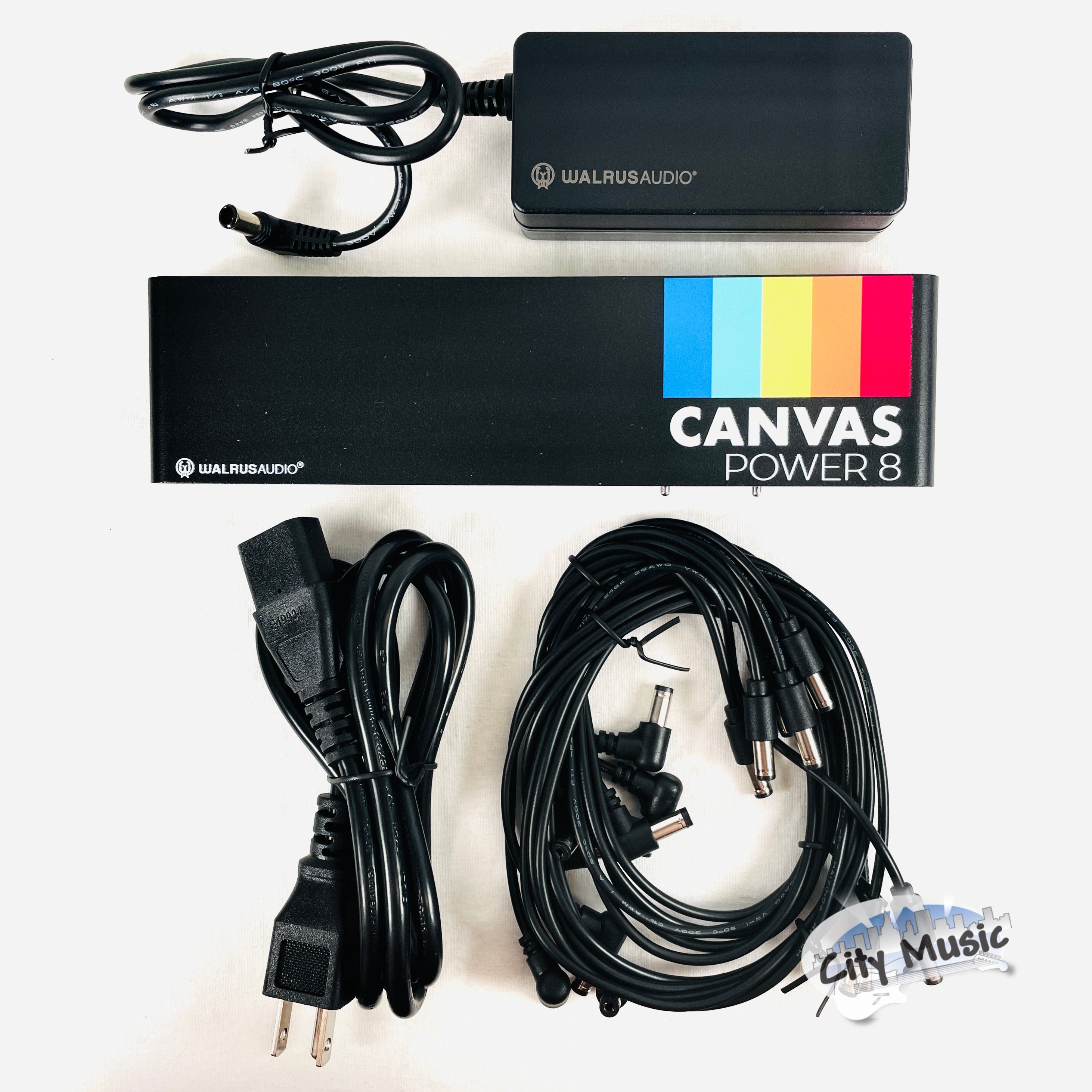Walrus Audio Canvas Power 8 DC Used — isolated power supply with DC cables and power brick laid out