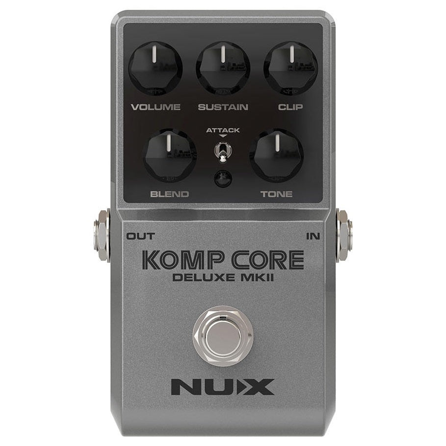 NUX Komp Core Deluxe MKII compressor pedal — control knobs detail