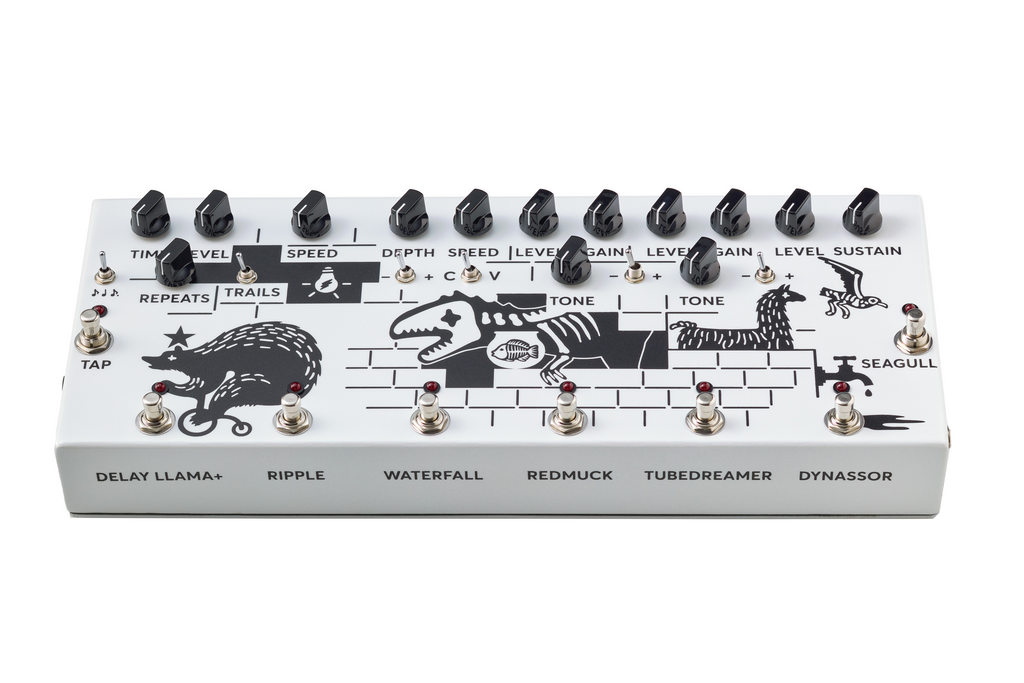 JAM Pedals Pink Flow multi-effects pedal — footswitch row detail
