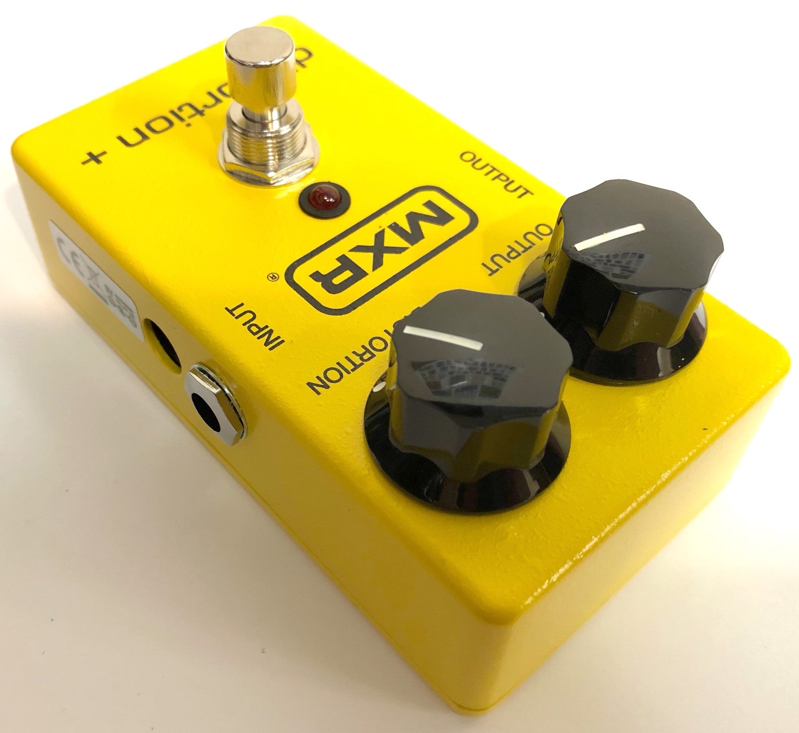 MXR M104 Distortion+ — angled yellow box footswitch