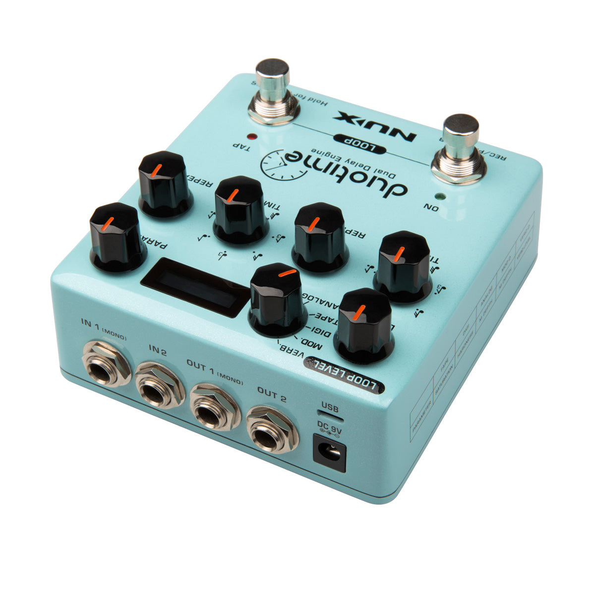 NUX NDD-6 Duotime dual delay pedal — footswitches detail