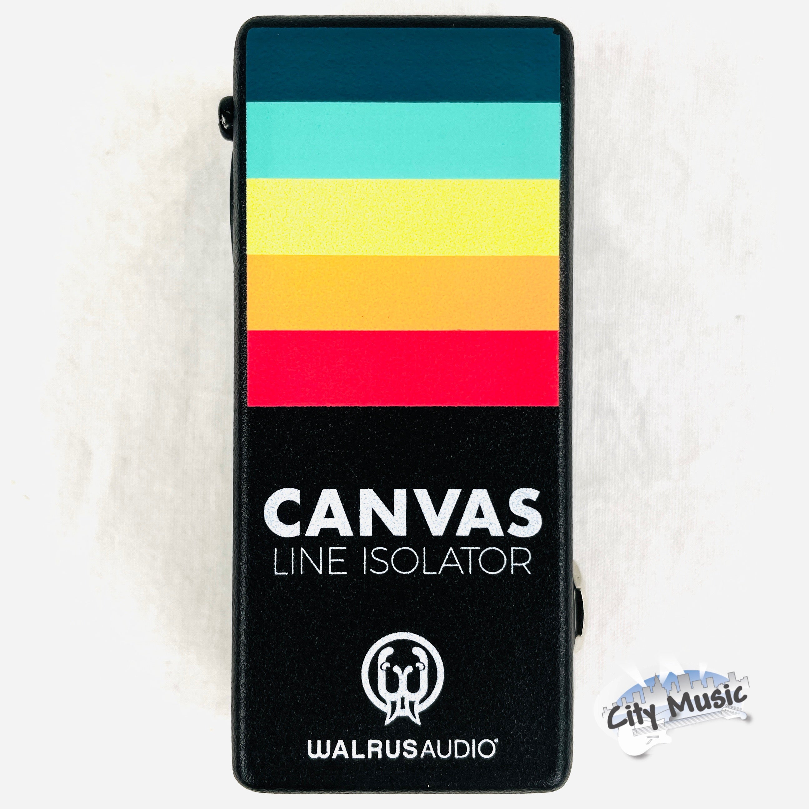 Walrus Audio Canvas Nano line isolator — front, black enclosure with rainbow stripe