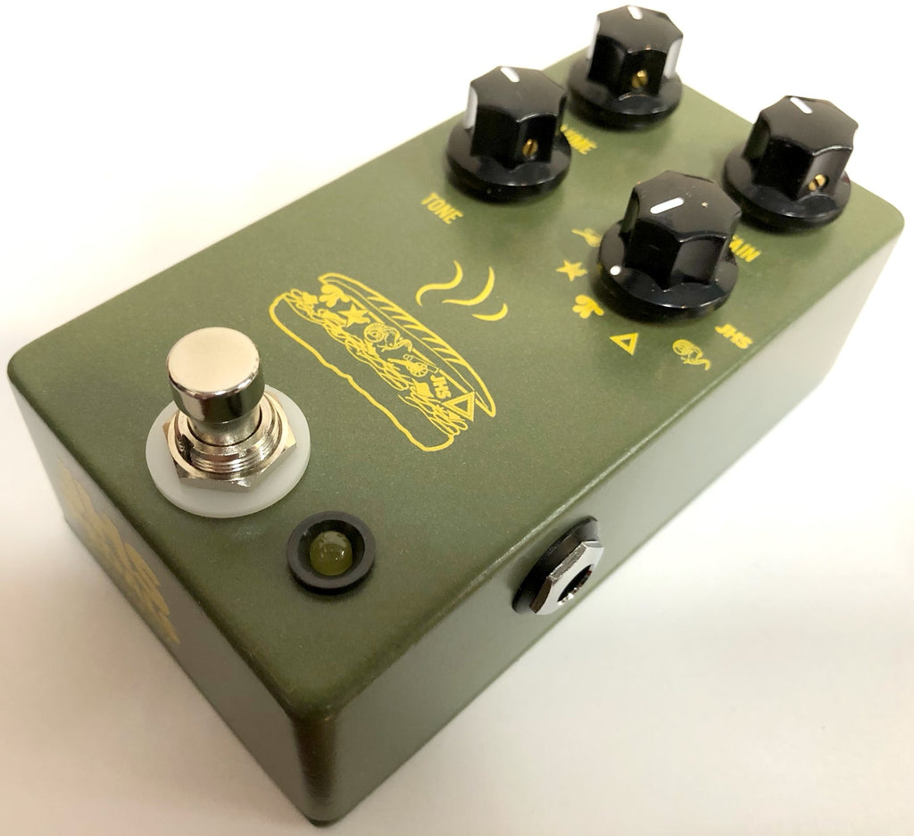 JHS Muffuletta fuzz pedal — side profile showing input and output jacks