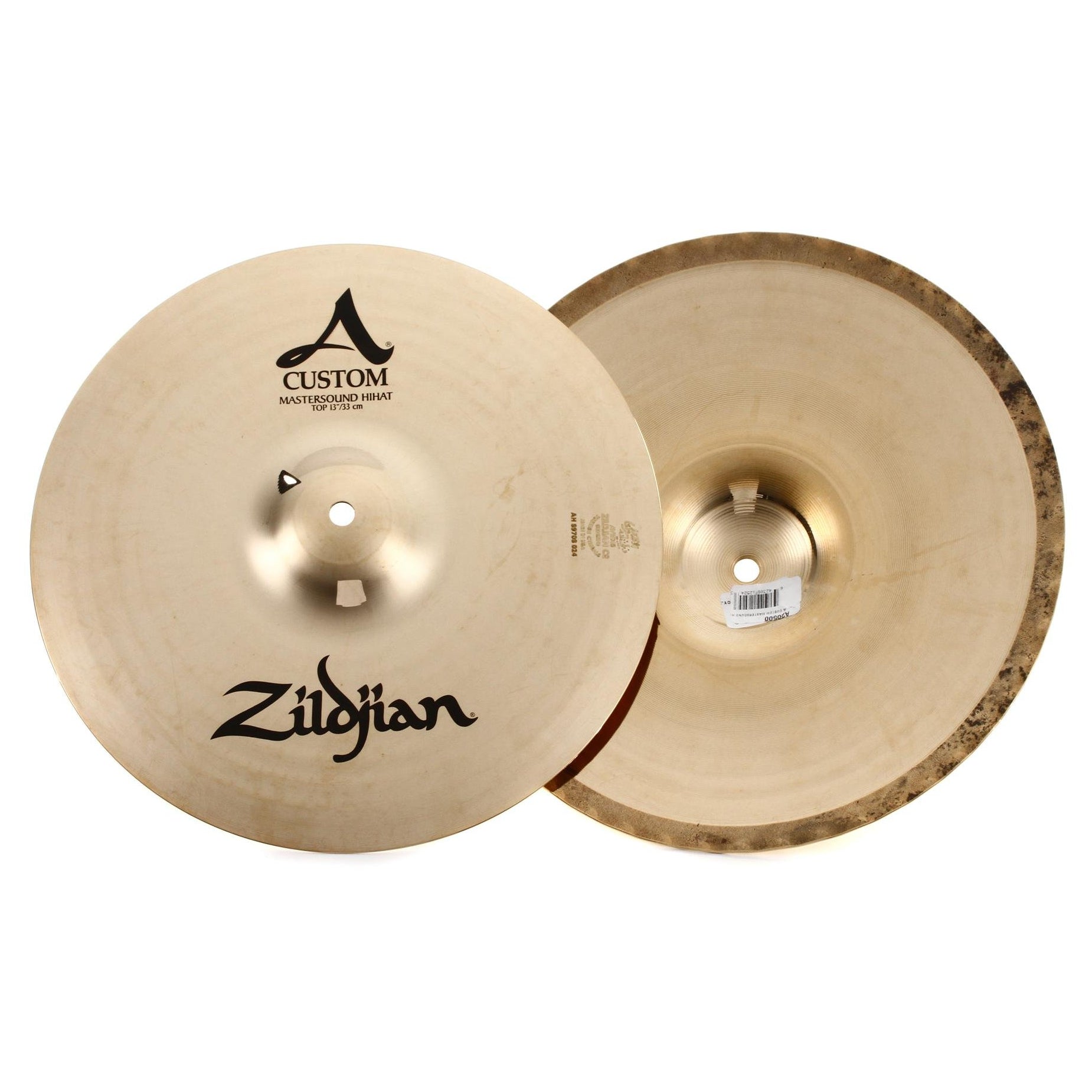 Zildjian A Custom Mastersound 13in Hi-Hat Pair - top cymbal brilliant finish, bottom cymbal hammered grooves