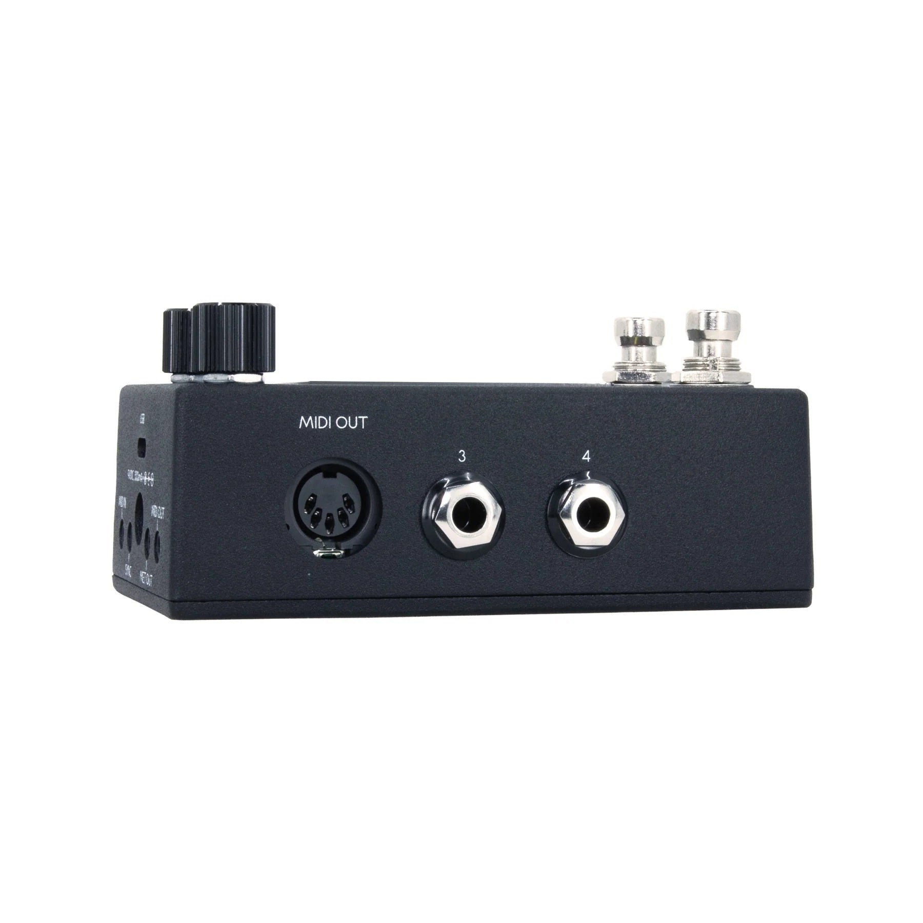 Walrus Audio Canvas Clock tempo sync pedal — side 1/4 inch jacks