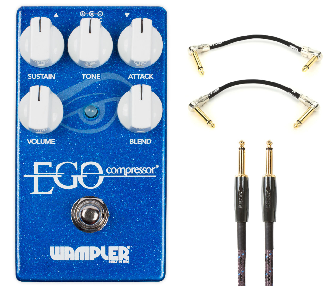 Wampler Ego Compressor pedal — with included guitar and patch cables