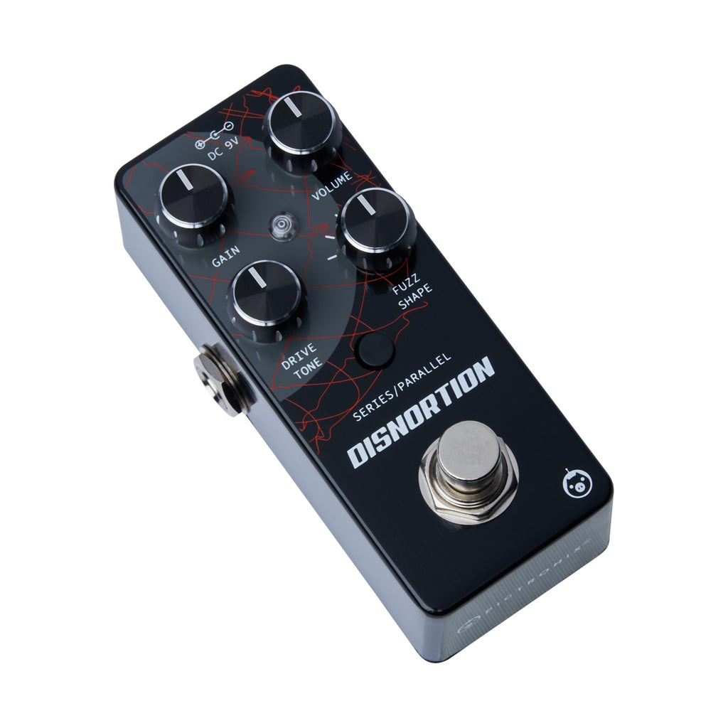 Pigtronix Disnortion overdrive/fuzz — side view with input jacks