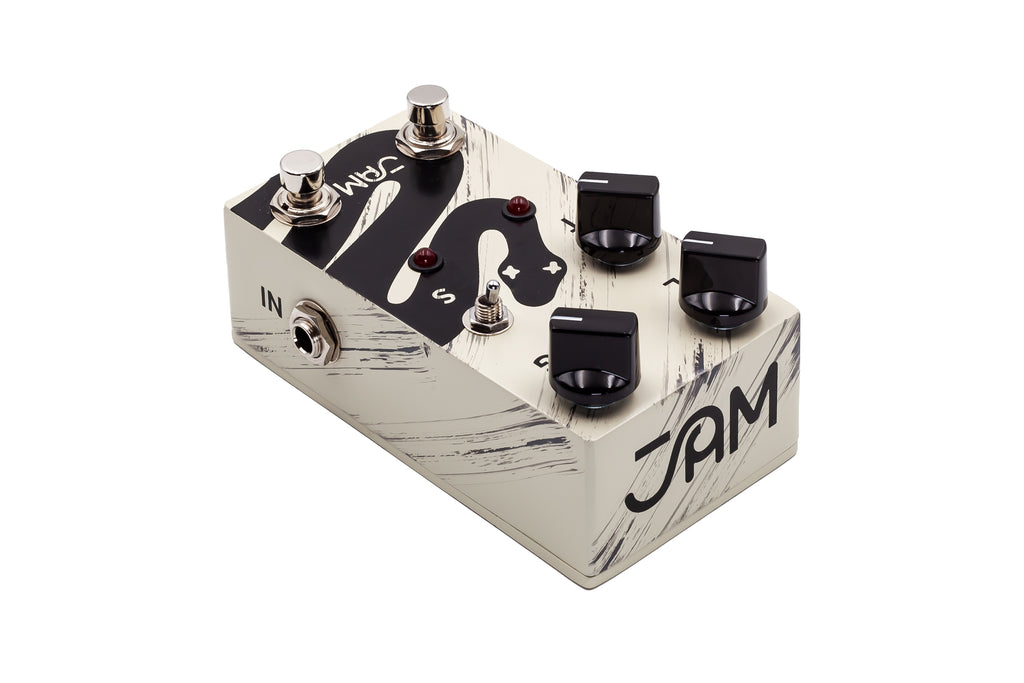 JAM Pedals Rattler mk.2 distortion pedal — jack inputs view