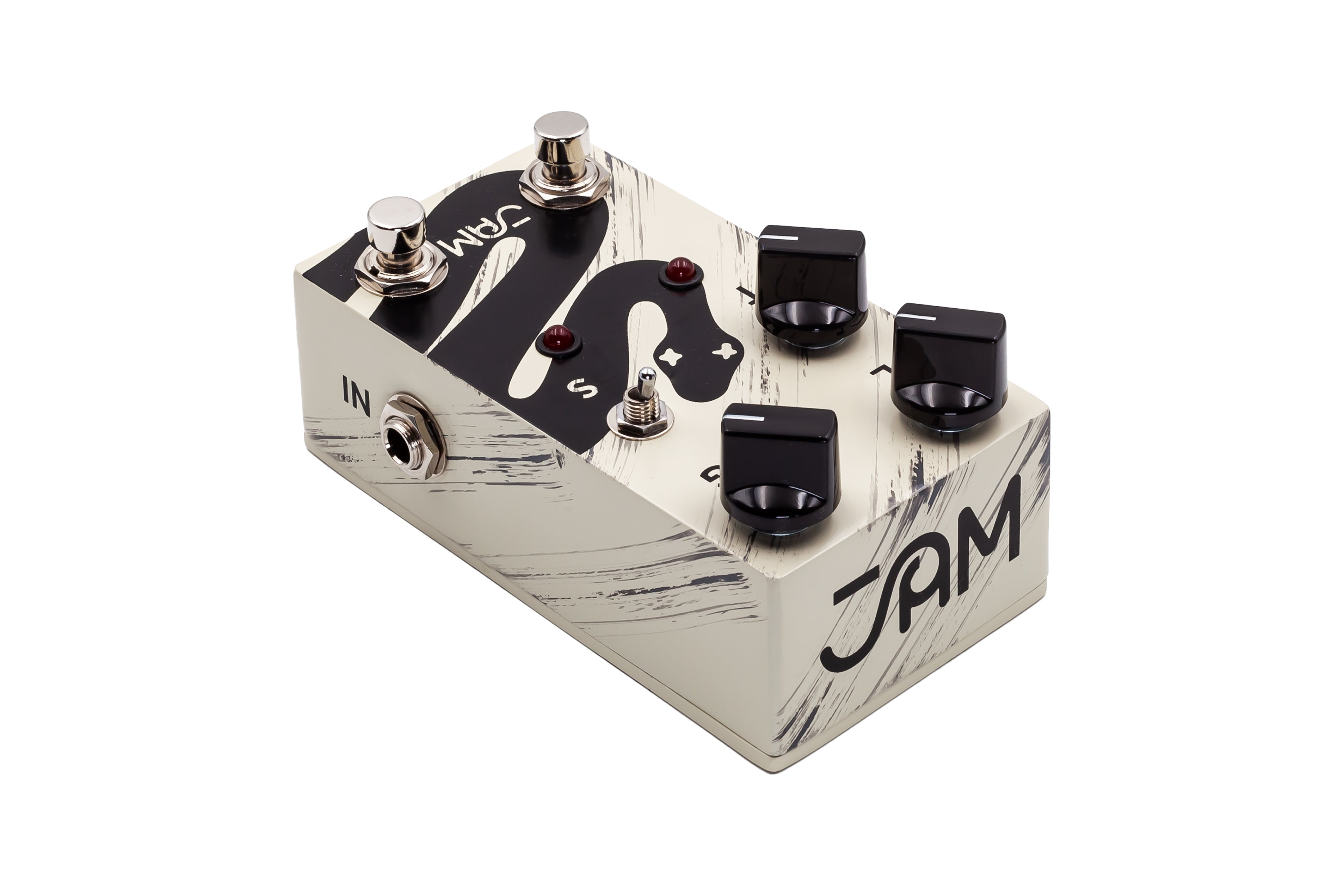 JAM Pedals Rattler mk.2 distortion pedal — jack inputs view
