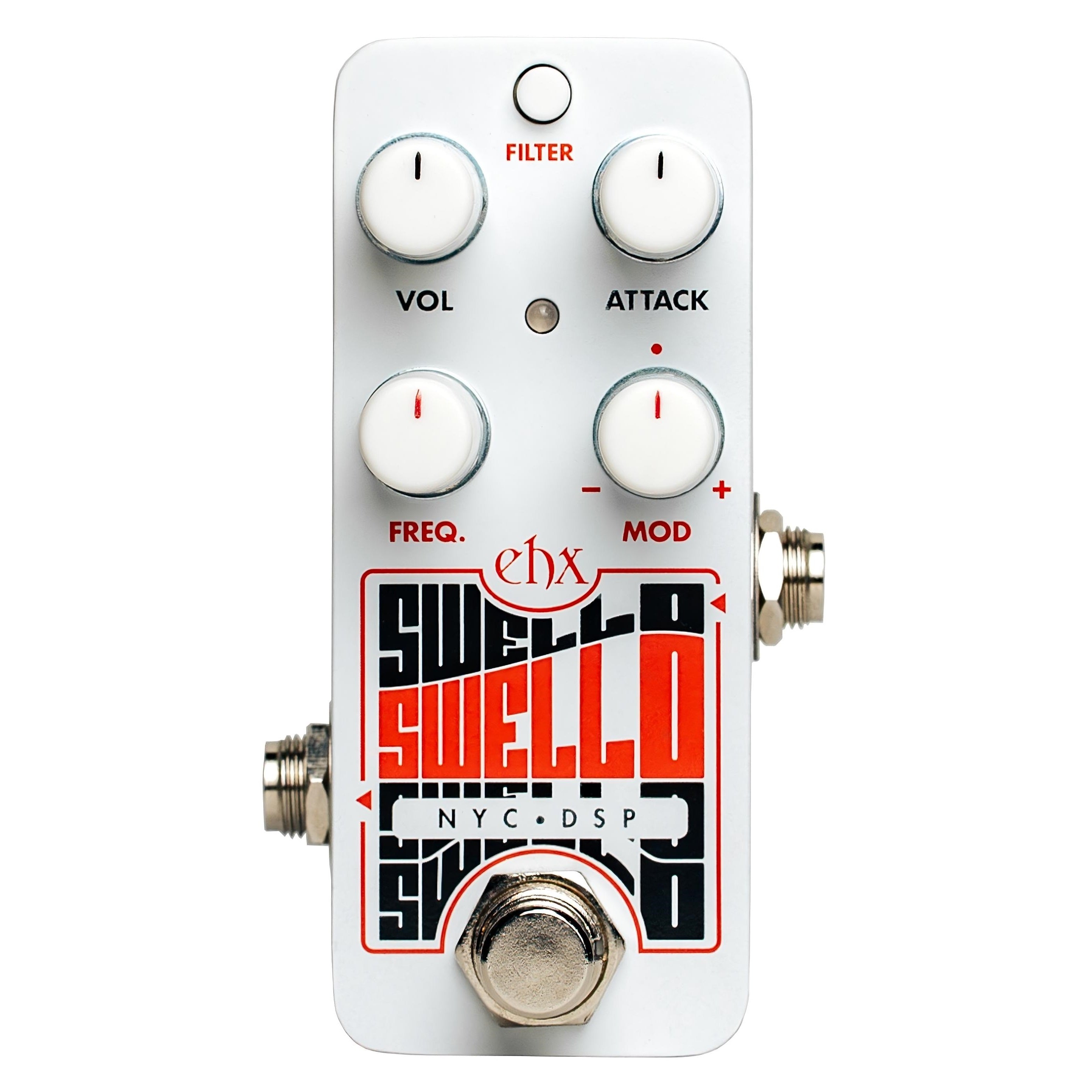 Electro-Harmonix Pico Swello attack envelope pedal — white compact chassis, top view