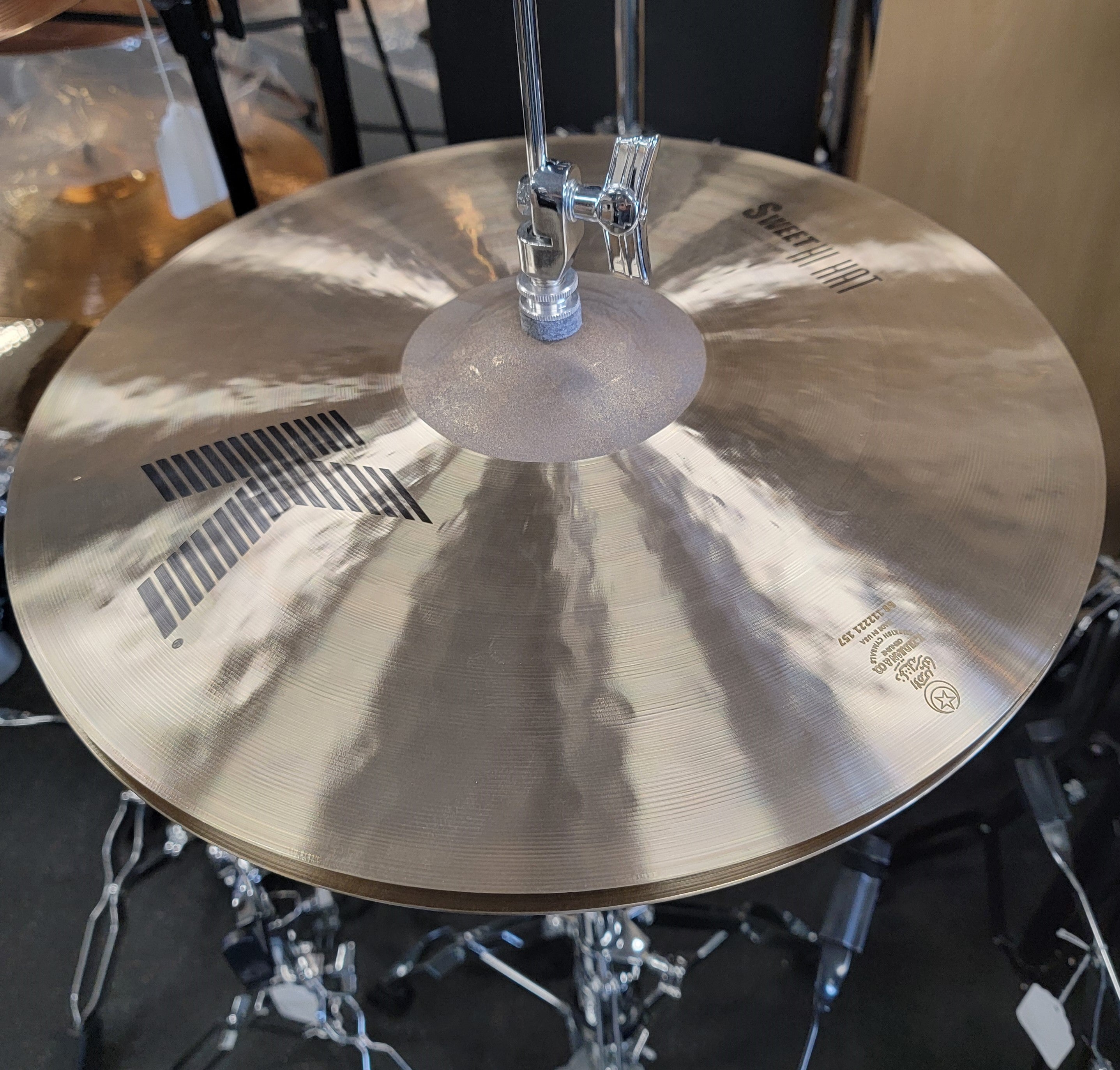 Zildjian K0726 K Sweet Hi-Hat - top cymbal close up of K hammering