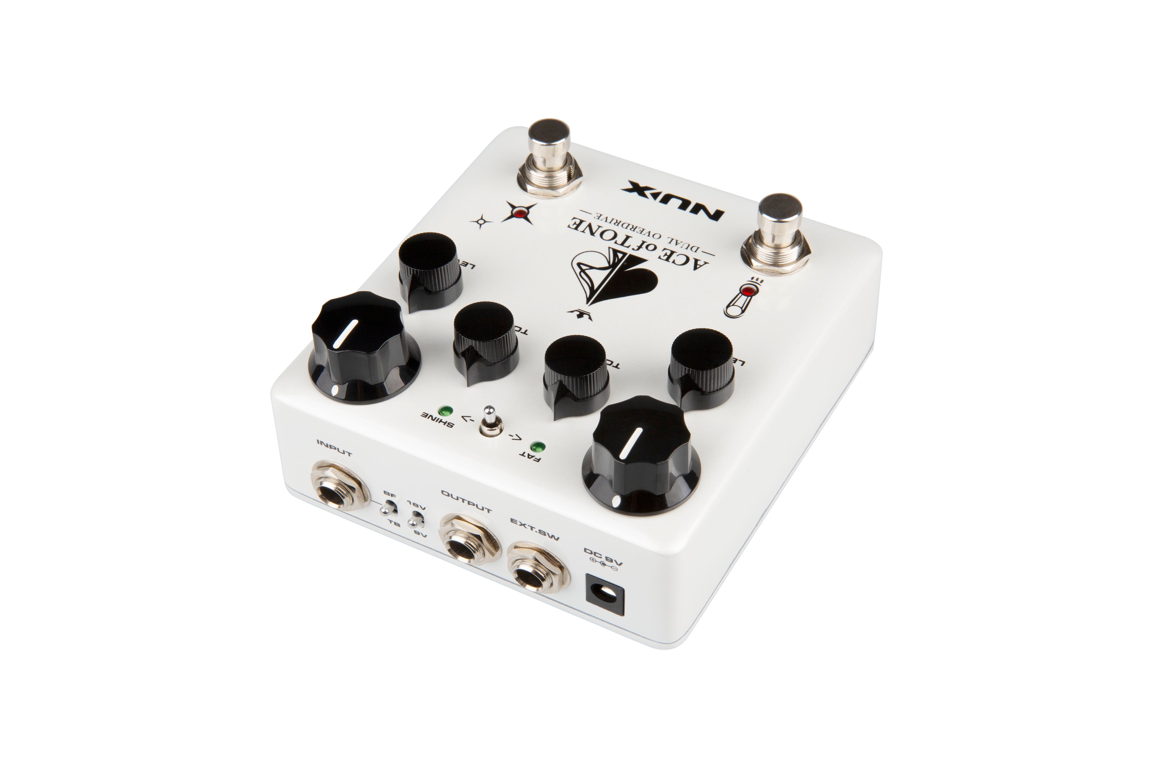 NUX NDO-5 Ace of Tone dual overdrive pedal — knobs detail
