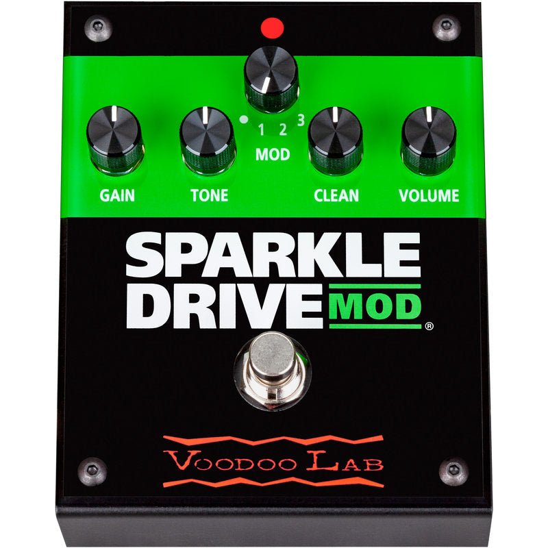 Voodoo Lab Sparkle Drive Mod overdrive pedal — straight-on top panel view